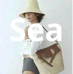 SEA人気カゴバッグ アバカ×ヴィーガンレザー ショルダーバッグ M 大容量のサムネイル