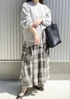 美品Terawear emu チェックロングフレアコットン100てらさんコラボ