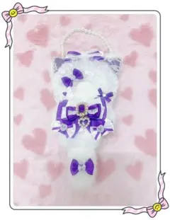 ぬい服 ちびぐるみ10cm 可愛いレースリボンお姫様猫 パール付き着せ替え服