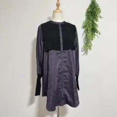 JEANASIS バンドカラー ニット　ドッキング　シャツ　ストライプ 長袖