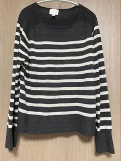 H&M グレーとホワイトストライプ長袖ニット