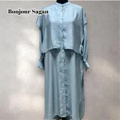 Bonjour Sagan ワンピース バンドカラーデザインシャツワンピース