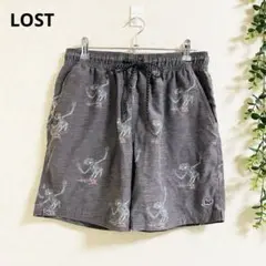 LOST ハーフパンツ　S スケーター柄　スカル　ウエストゴム　ストリート系