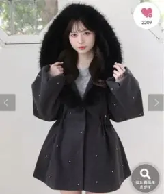 NICE CLAUP フードフェイクファービジューミドルコート