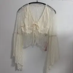 SHEIN MOD アイボリー クロップドレース　カーディガン