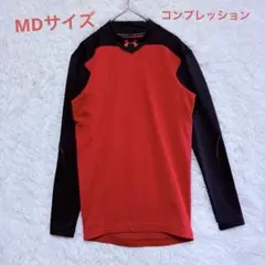 UNDER ARMOUR 長袖シャツ レッド ブラックコンプレッションシャツ