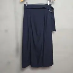 美品　MOGA フレアロングスカート　ベルト付き　ウォッシャブル　ネイビー