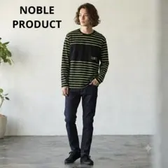 NOBLE PRODUCT 長袖ロンT ボーダー 黒×ネオングリーン A1176