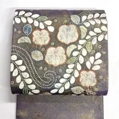 作家もの　袋帯　辻ヶ花　椿　金通し　絞り　ドット　藤　着物　帯　035k