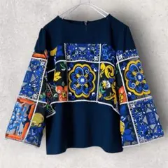 ダイアグラム グレースコンチネンタル タイル刺繍トップ ブラウス ネイビー 36