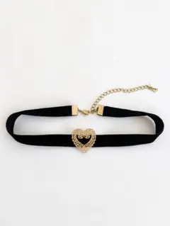【未使用】H&M ベロアチョーカー ハートモチーフ ブラック×ゴールド