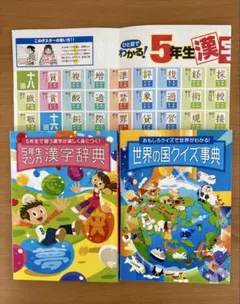 チャレンジ5年生　マンガ漢字辞典と漢字ポスター　　世界の国クイズ事典　進研ゼミ