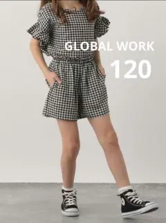 【GLOBAL WORK】半袖セットアップ　ギンガムチェック　120 美品　白黒