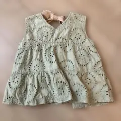 petit main 薄緑 刺繍 ノースリーブ ワンピース