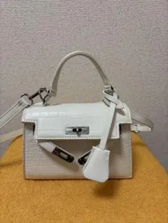 ホワイト クロコダイル調 ハンドバッグ