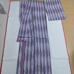 小紋着物 紫と白のストライプ 洗える着物