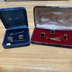 メンズ ネクタイピン カフス セット 2種　タイタックピン　ピンホール付き