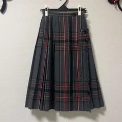 ヴィンテージ ウール 巻きスカート チェック プリーツスカート 古着 グレー
