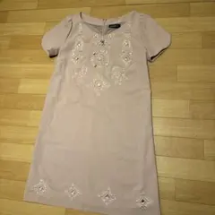 ピンク 刺繍 ビジュー 半袖ドレス　ワンピース