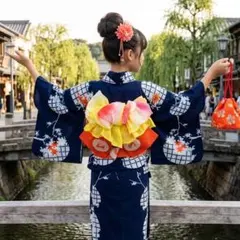 キッズ 子供 浴衣セット 140cm 女の子 水色 兵児帯 黄色 作り帯 ピンク