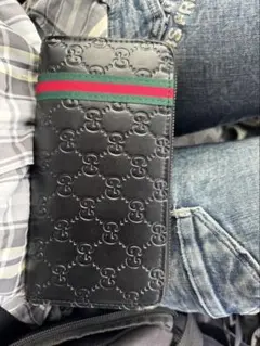GUCCI グッチ シグネチャー ラウンドファスナー 長財布 ブラック