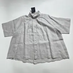 新品タグ付き LOISIR ロワズィール リネンギャザーブラウス グレー F 