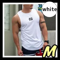 ♡白♡メンズタンクトップ M マッチョタンク 吸水速乾 ジムウェア Aψ9
