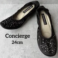 【Concierge】寶石緞面平底鞋 黑色 L尺寸