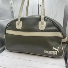 プーマ ボストンバッグ ビンテージ 黒 緑 A4 合皮 大容量 美品