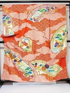 振袖 疋田絞 正絹 刺繍 金駒 小紋箔 雲青海 太鼓橋 155cm前後のサムネイル