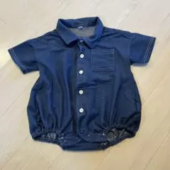 ダークブルー ボタン付きロンパース 80