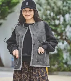 ニコアンド　リバーシブル　ボア ベスト グレー　防寒　ブルゾン