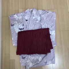 薄紫色花柄浴衣・エンジ色帯セット