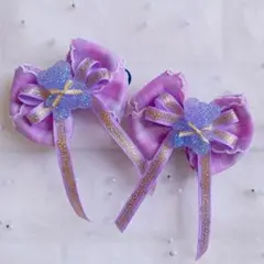 ハンドメイド リボン ヘアゴム ツイン くま ベア チェック ファブリック