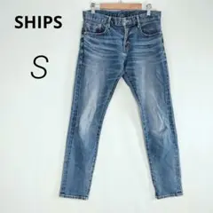 c9048【SHIPS】ストレート デニムパンツ S青 ストレッチ SIMPLE