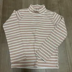 ピンクと白のストライプ タートルネック 120
