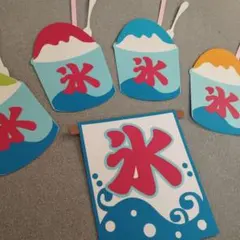 夏の壁面飾り　縁日飾り　かき氷セット壁面飾り　お祭り飾り　8月の壁面飾りのサムネイル