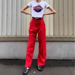 GU カラースラックス　【L】　ハイウエスト　センタープレス　美脚　吸水速乾　赤