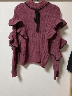 c*い様 Lily Brown 配色フリルニットプルオーバー （ピンク）