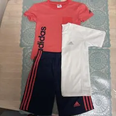 adidas コーラル ホワイト Tシャツ&ハーフパンツセット　130cm