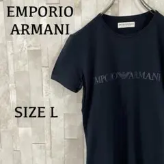 古着 EMPORIO ARMANI ブラック ロゴプリントTシャツ Lサイズ