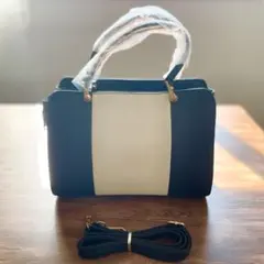 新品未使用★ホワイト ネイビー ハンドバッグ ショルダー可 カジュアル ビジネス