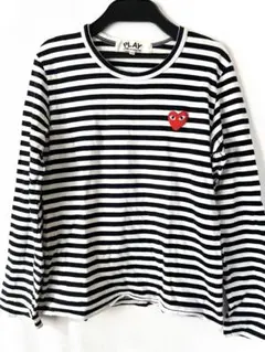 PLAY ストライプ ハート刺繍 長袖Tシャツ