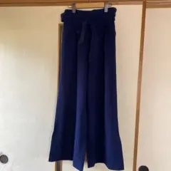 ネイビー ワイドパンツ リボン付き