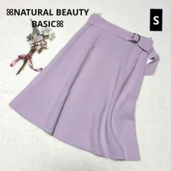 1598ꕤナチュラルビューティーベーシック ベルト付フレアスカート【S】ピンク