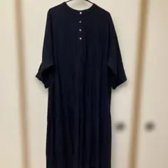 ネイビー 七分袖 ティアードワンピース