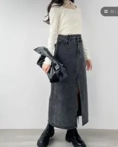 新品未使用　Heather ヘザー　デニムタイトスカート　ブラックのサムネイル