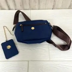 美品　BARCOS ネイビー ショルダーバッグ　2点セット　パスケース付き