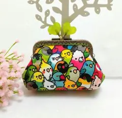 ハートの口金が可愛い！インコいっぱいのがま口財布！