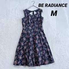 【ビーラディエンス】ノースリーブワンピース (M) 花柄 フレア ネイビー